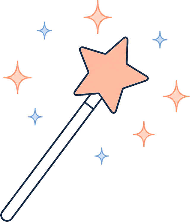 Illustration of a magic wand with sparkles